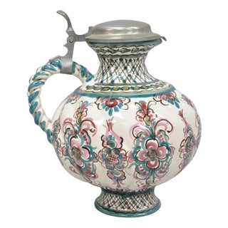 Vintage Keck Keramik Hand Painted Ceramic Pottery German Stein Wine Pitcher For Sale