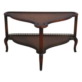 Theodore Alexander Leather Top 2 Tier Mahogany Triangle Table For Sale