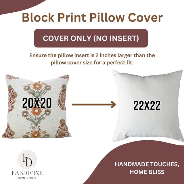 Not Yet Made - Made To Order Fabdivine Traditional Block Print Pillow Cover 26x26 Inch Viscose Linen-Vanshika Mohini For Sale - Image 5 of 5