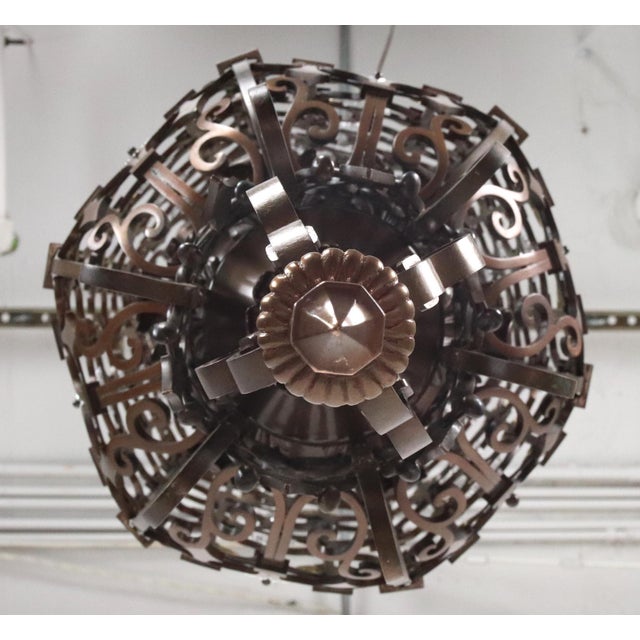 Mid 20th Century Grand Wrought Bronze Spanish Revival Pendant Light For Sale - Image 15 of 16