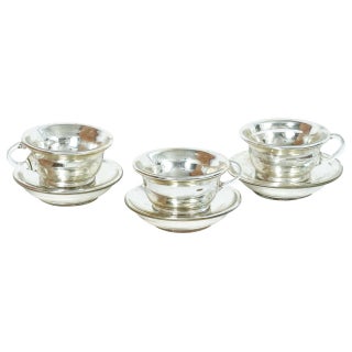 Mercury Glass Cups And Saucers - Service for 3 For Sale