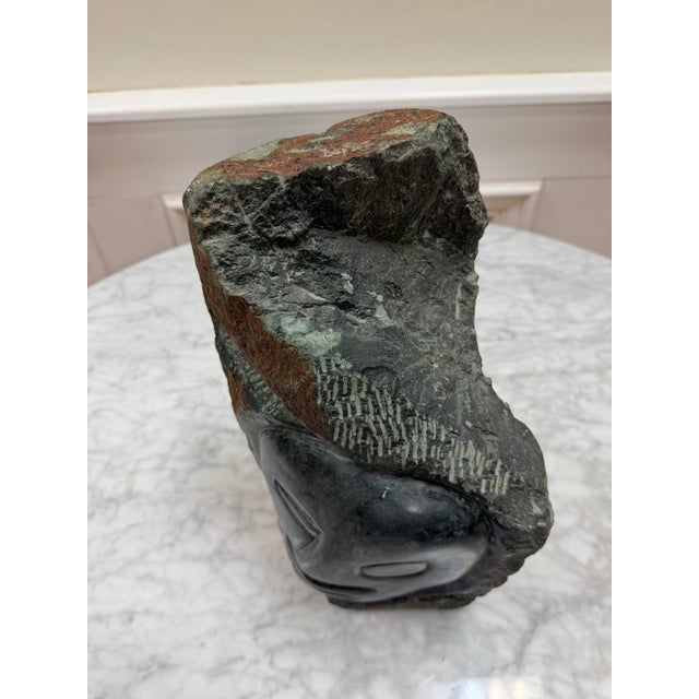 Gemstone Late 20th Century Signed "T M" Modernist Shona Serpentine Stone Face Sculpture For Sale - Image 7 of 8