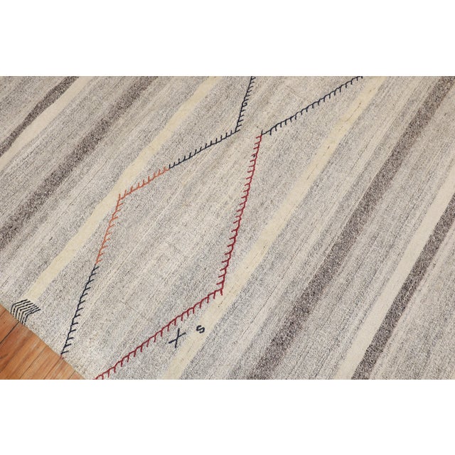Vintage Zabihi Collection Primitive Abstract Gray Turkish Kilim - 7'5" x 12'5" For Sale - Image 4 of 6