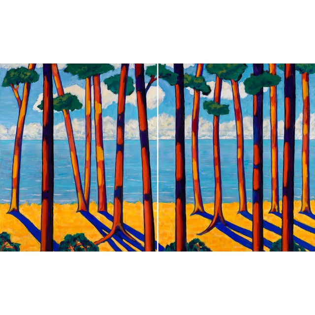 These are a beautiful pair of large landscape oil paintings in polished oak frames by internationally exhibited and...