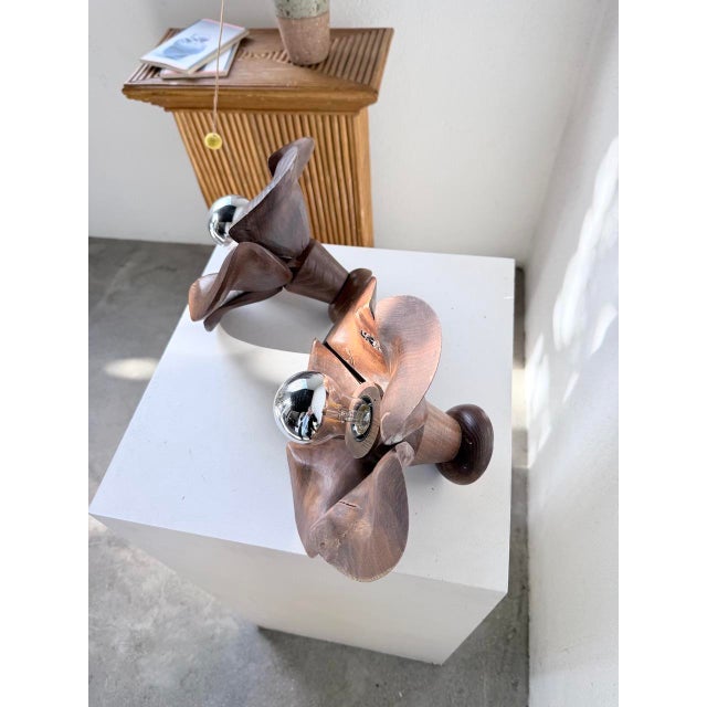 Brown Wooden Flower Wall Sconces, 1970s, Set of 2 For Sale - Image 8 of 18