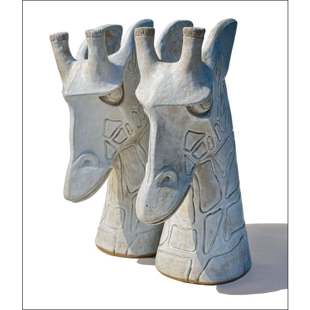 Ceramic James Salaiz Studio Art Pottery Massive Giraffe Head Stoneware Sculptures~Set of Two For Sale - Image 7 of 14