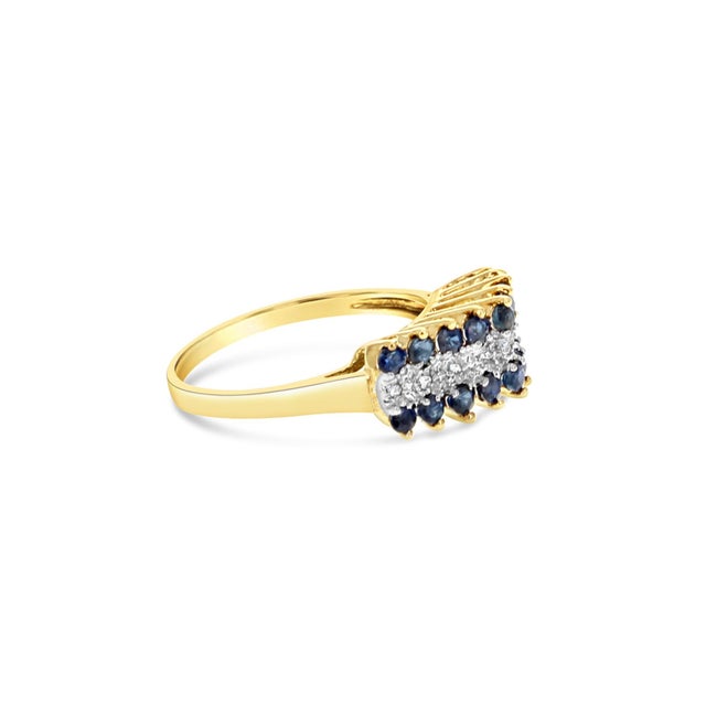 Contemporary Diamond & Sapphire Ring 10k Yellow Gold, Size 9 For Sale - Image 3 of 4