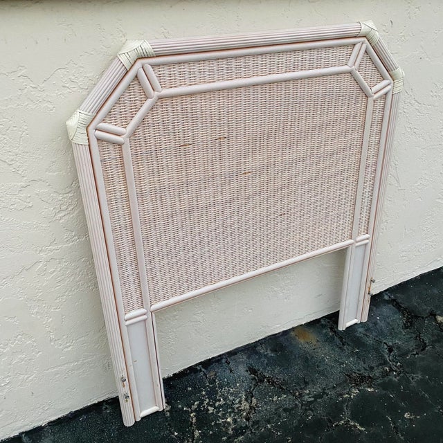 Late 20th Century Vintage Rattan Twin Headboard With Pencil Reed Trim For Sale - Image 5 of 10