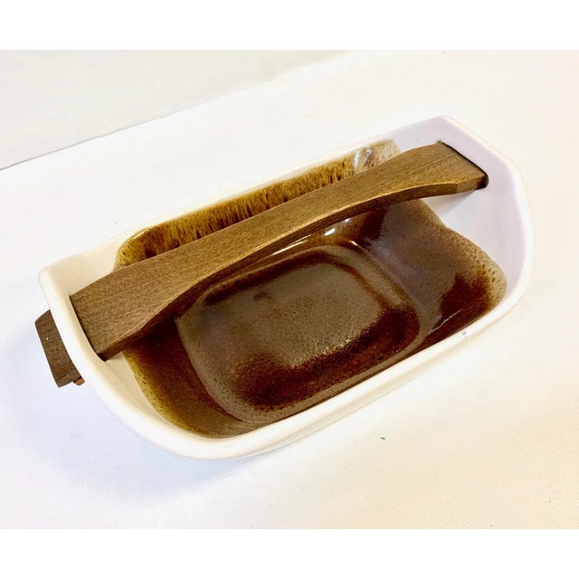 1950s Scandinavian Handmade Ceramic Dish With Wooden Handle For Sale - Image 9 of 9