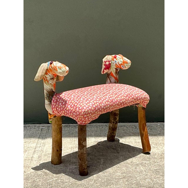 Vintage Handcrafted Textile and Wood Animal Bench For Sale - Image 18 of 18