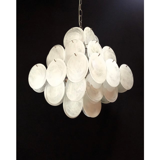 Vintage Handmade Square Iridescent Alabaster Murano Glass Discs Chandelier, 1981 For Sale - Image 9 of 10