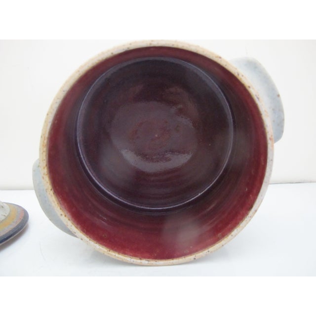 Blue Signed Ralph Lodewick Stoneware PNW Studio Pottery Crock Jar Pot With Lid For Sale - Image 8 of 11