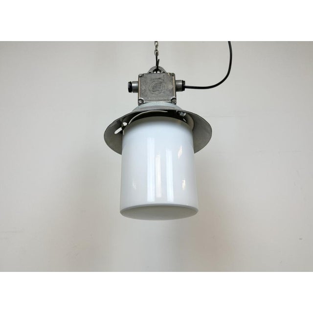 Industrial Aluminium Light with Milk Glass Cover from Elektrosvit, 1970s For Sale - Image 10 of 16