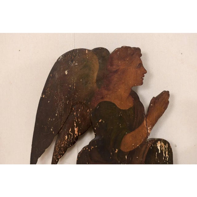 19th Century Italian Painted Wood Angel Plaques - a Pair For Sale - Image 4 of 11