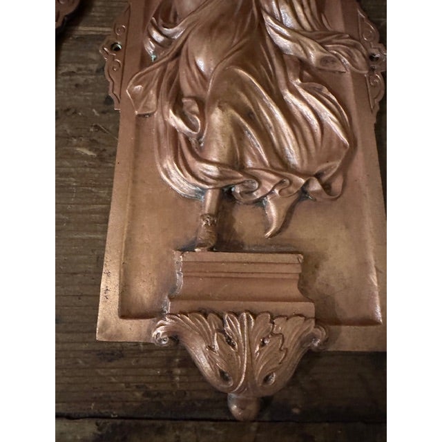 Antique French Art Nouveau Copper-Clad Figural Applique Wall Plaques, Circa 1880 - 1920, Set of 2 For Sale In Sacramento - Image 6 of 9