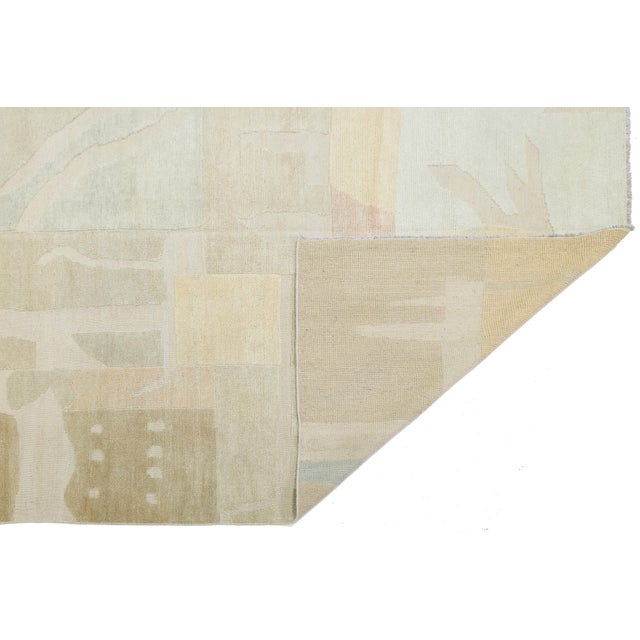 Abstract Contemporary Hand-Woven Modernist Abstract Wool Rug in Muted Pastel Color Block For Sale - Image 3 of 12