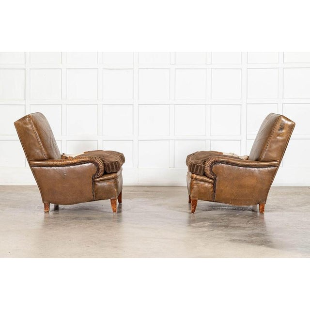 20th Century English Sprung Leather Armchairs, 1920, Set of 2 For Sale - Image 3 of 11