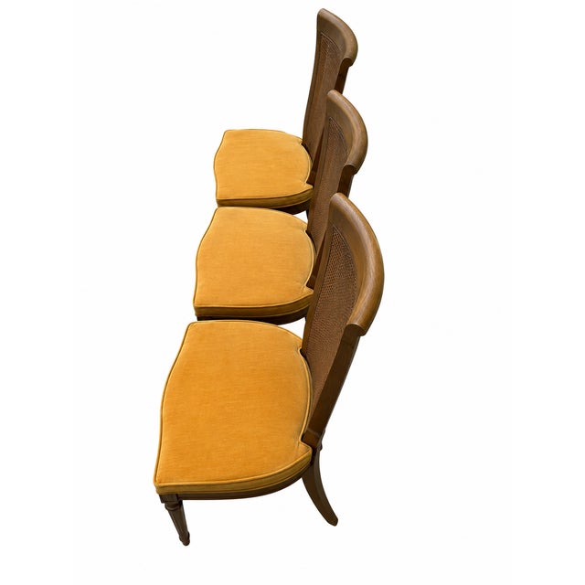 Neoclassical Set of 4 Vintage Neoclassical Cane Back Dining Chairs With Original Harvest Gold Upholstery For Sale - Image 3 of 9