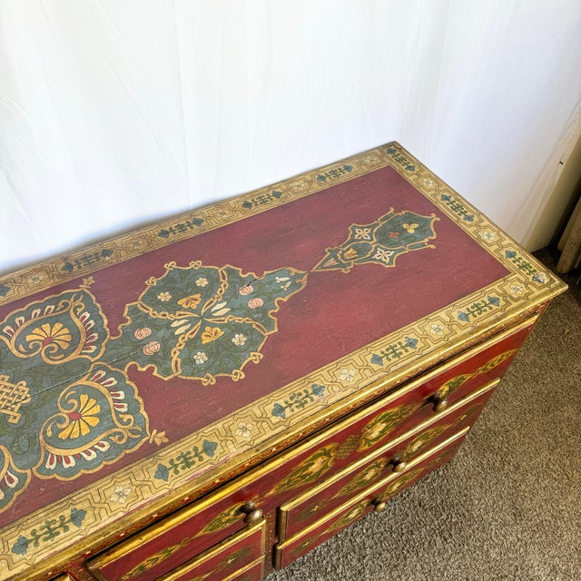 Moroccan Moroccan Style Hand Painted Red and Gold Credenza For Sale - Image 3 of 12