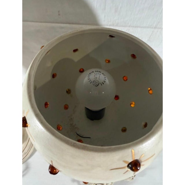 Vintage Mid-Century Modern Hollywood Regency Ceramic Cherub Sunburst Globe Lamps - A Pair For Sale - Image 15 of 16