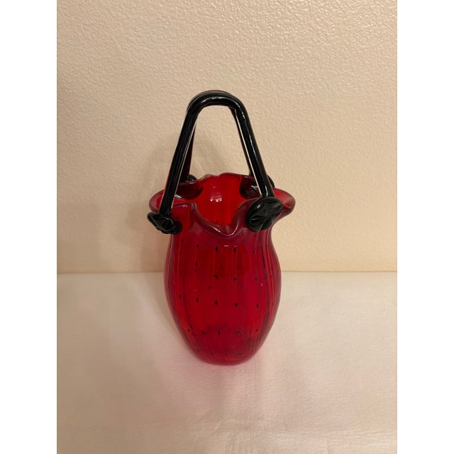 Mid-Century Modern Vintage Block Crystal "Jennifer" Blown Glass Strawberry Purse Vase For Sale - Image 3 of 3