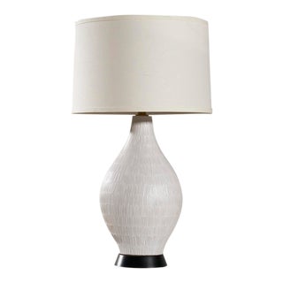 White Incised Design Technics Table Lamp For Sale