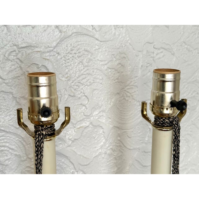 Frederick Cooper Late 20th Century Brass Candlestick Lamps With Tassels - Pair For Sale - Image 4 of 10