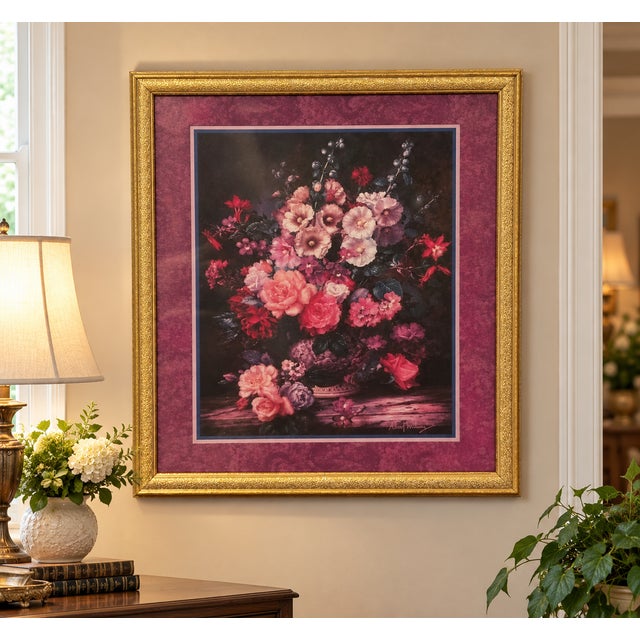 Vintage framed still-life floral art print by British artist Albert Williams. Produced and distributed by Home Interior &...