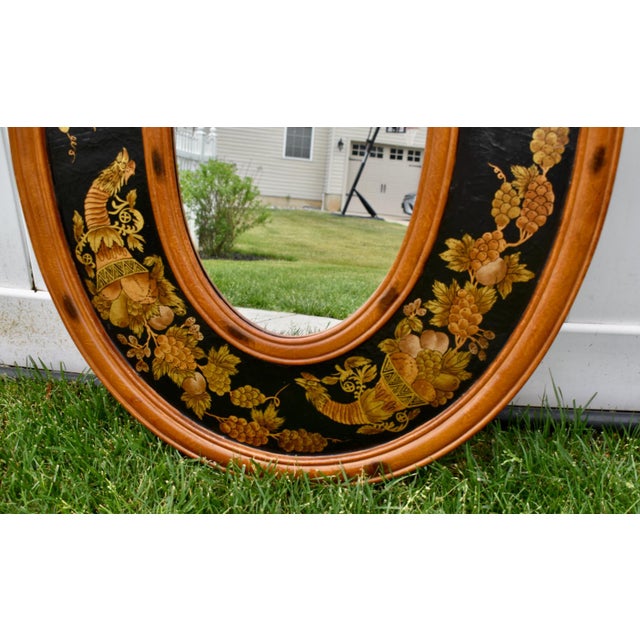 Brown Vtg. Painted Oval Tuscan Style Wall Mirror W/Fruit & Cornucopia Designs For Sale - Image 8 of 13