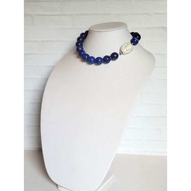Contemporary Royal Lapis Lazuli Necklace With Vintage Porcelain Cameo Clasp, 18-Inches For Sale - Image 3 of 10