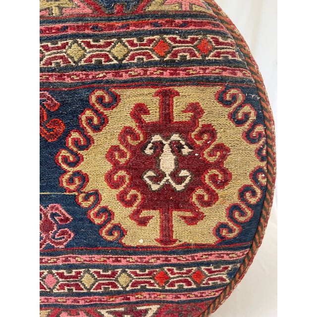 Red Vintage Hand Woven Kilim Upholstered Ottoman Pouf For Sale - Image 8 of 13