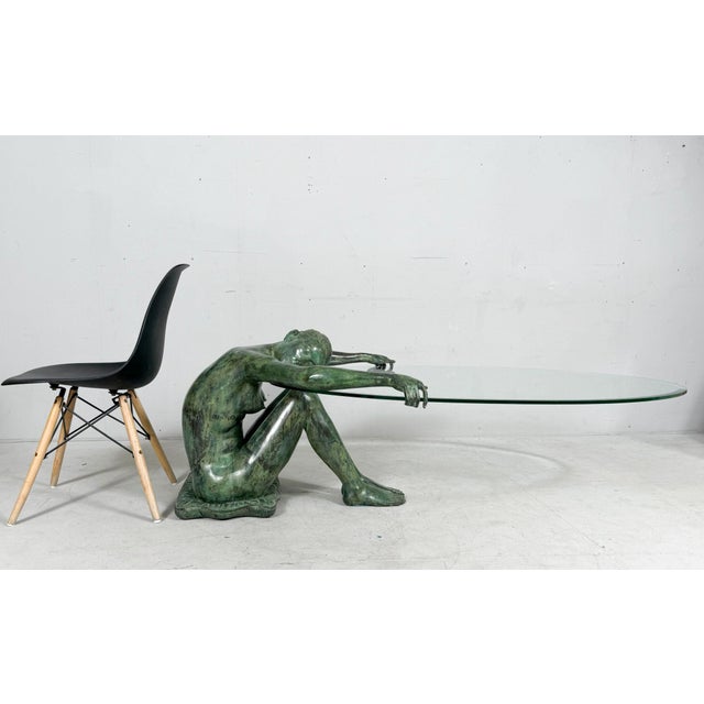 Brown Sculptural Coffee Table with Female Nude Sculpture in Bronze, France, 1980s For Sale - Image 8 of 18