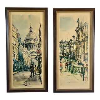 1950's Mid Century Jan Korthals Framed Litho Prints on Board Sacré-Cœur Paris Street Scenes Crafted by Franklin- A Pair For Sale
