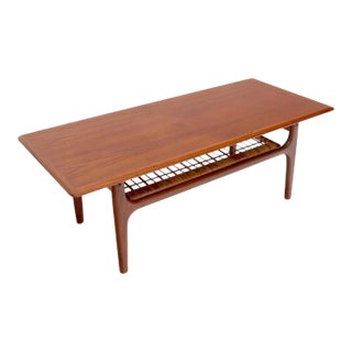 Danish Teak Mid-Century Modern Rectangular Coffee Table with Cane Shelf For Sale