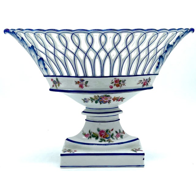 19th Century 19th C. Old Paris Neoclassic Oval Blue & White Floral Pedestal Centerpiece For Sale - Image 5 of 12