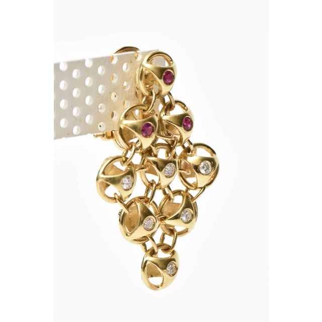 French 18 Karat Gold, Ruby and Diamond Chandelier Lever Back Pierced Earrings - 2 Pieces For Sale - Image 10 of 12