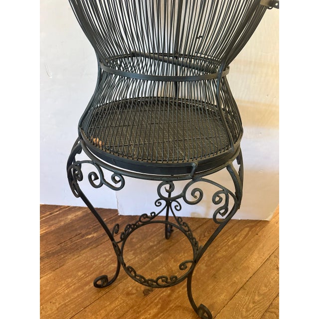 Tall Free Standing Whimsical Black Iron Functional Birdcage For Sale In Philadelphia - Image 6 of 11