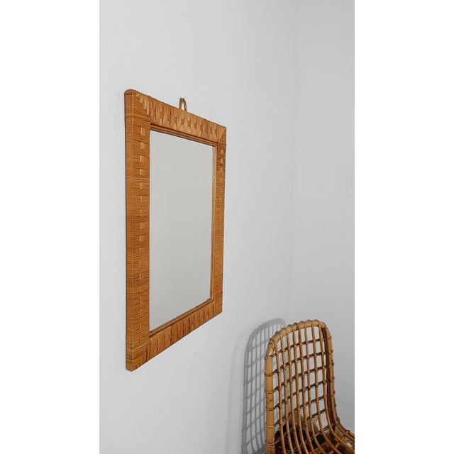 Vintage Rectangular Woven Rattan and Wicker Mirror, 1960s For Sale - Image 3 of 18