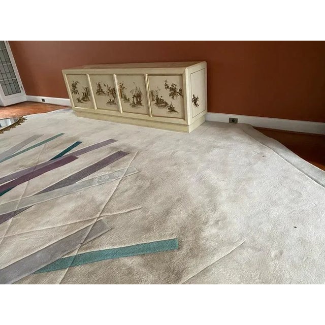 Modern 1960s Modern Brass & Handpainted Asian Scene Sideboard For Sale - Image 3 of 9