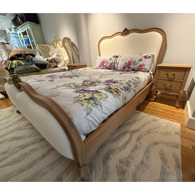 Wood French Upholstered Rose Bed For Sale - Image 7 of 14
