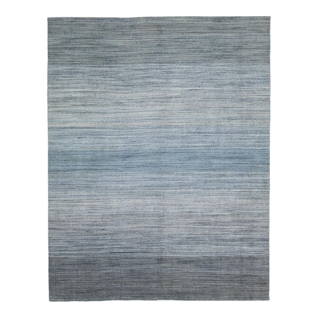 2010s Gray Modern Apadana's Groove Handmade Bamboo/Silk Rug With Stripe Motif For Sale