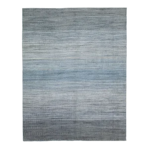 2010s Gray Modern Apadana's Groove Handmade Bamboo/Silk Rug With Stripe Motif