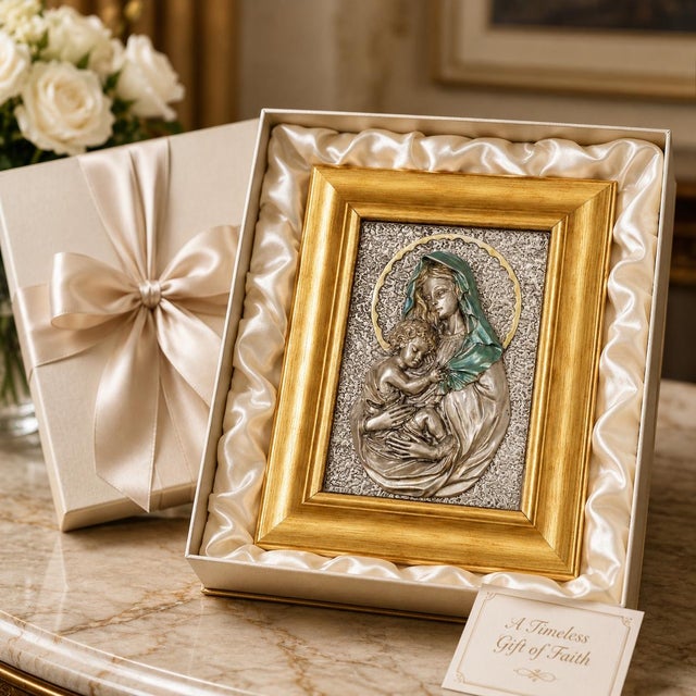 Florentine Artist, Madonna and Child Bas-Relief, 1970s, Silver For Sale - Image 6 of 9