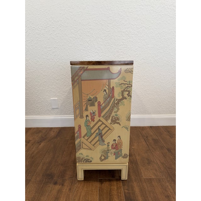 1980s 1980s Drexel Heritage ‘Et Cetera’ Hollywood Regency Chinoiserie Hand-Painted Cream Lacquered Bar Cabinet For Sale - Image 5 of 12