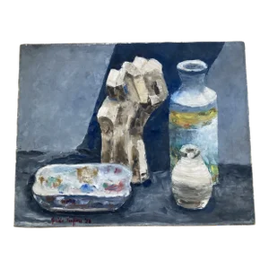 Guido Truffini Still Life of Vases and Sculpture Oil Painting, 1956