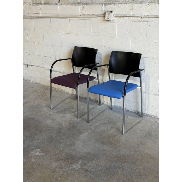 Stylish vintage set of 2 VAS EMO armchairs designed by Krijn Hamelink and made in Holland. These chairs feature a sleek...