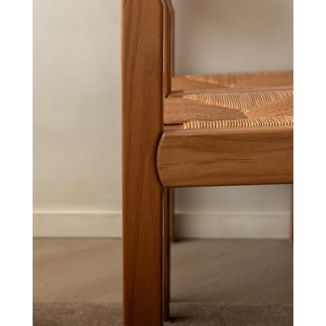 Mid-Century Elm and Rush Dining Chairs by Maison Regain, 1970s, Set of 4 For Sale - Image 15 of 17