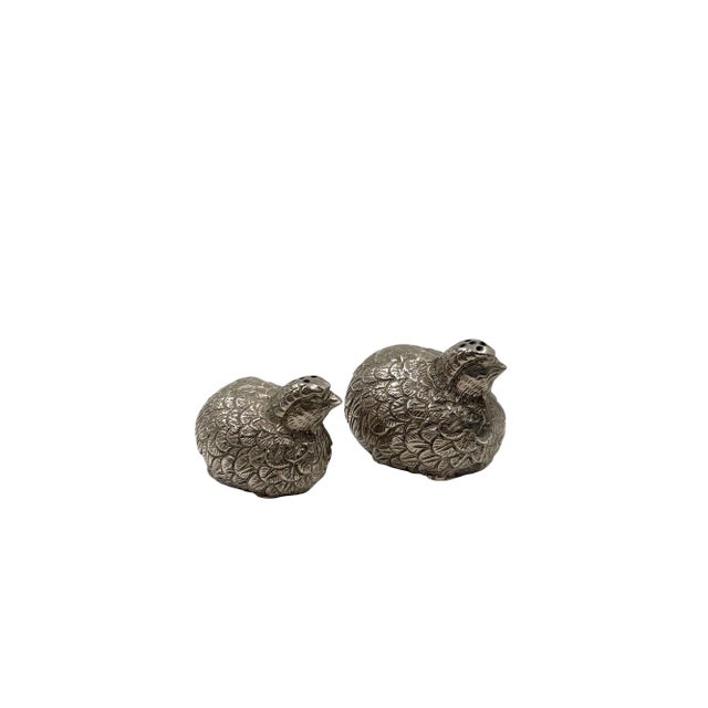 Metal 1970s. Hollywood Regency Silver-Plate Quails Shaped Salt and Pepper, Gucci Italy - 3 pcs For Sale - Image 7 of 11