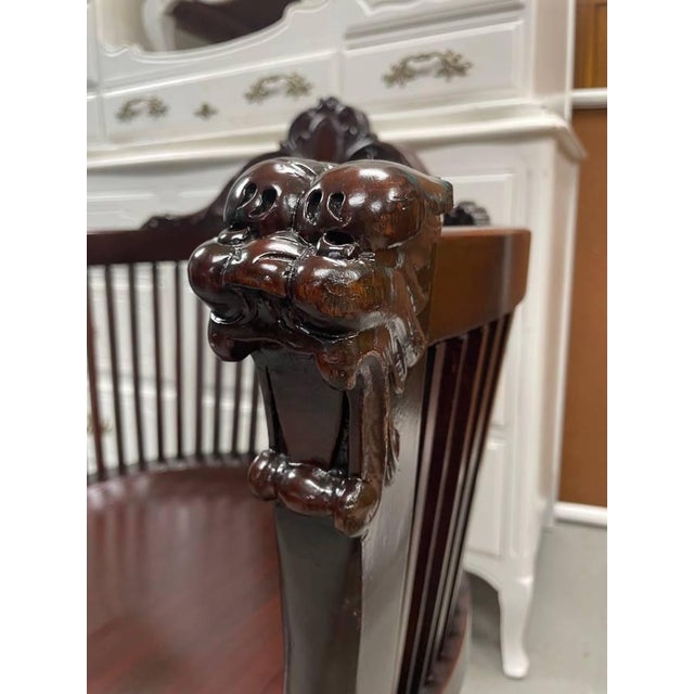 Early 20th Century Antique Rosewood Hand Carved Armchair, Profesionally Refinished, Gargoyle Ends For Sale - Image 5 of 8