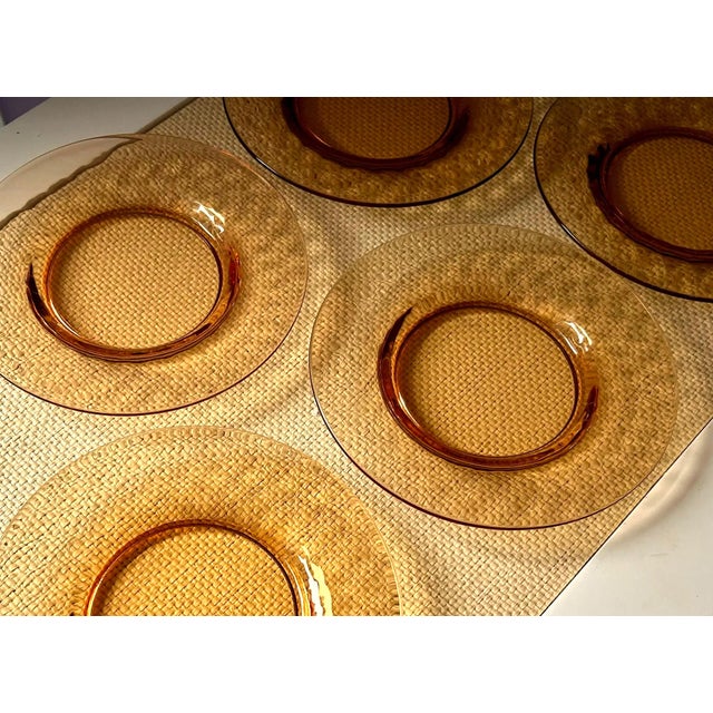 S/10 Tangerine Orange Glass Side/Salad/Dessert Plates With Empressed Coin Dot Border For Sale - Image 4 of 7